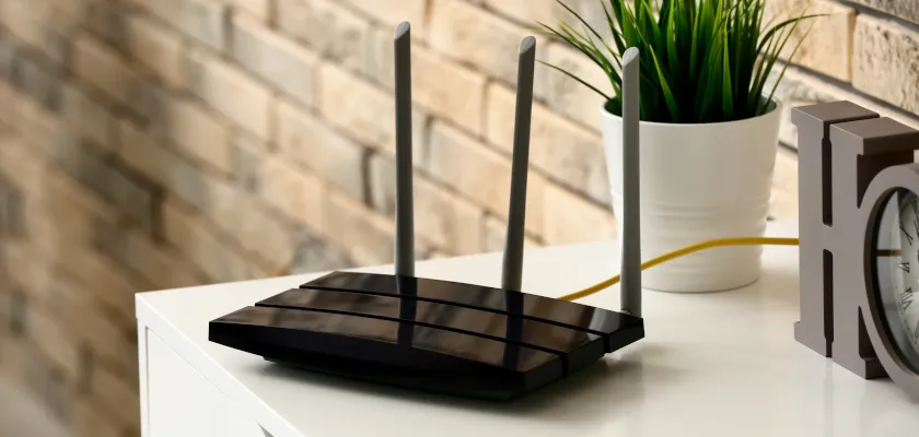 Router Wi-Fi w nowoczesnym wnętrzu – idealny do domowego internetu Netia.