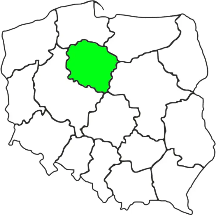 Mapa Polski z zaznaczonym na zielono województwem Kujasko-Pomorskie