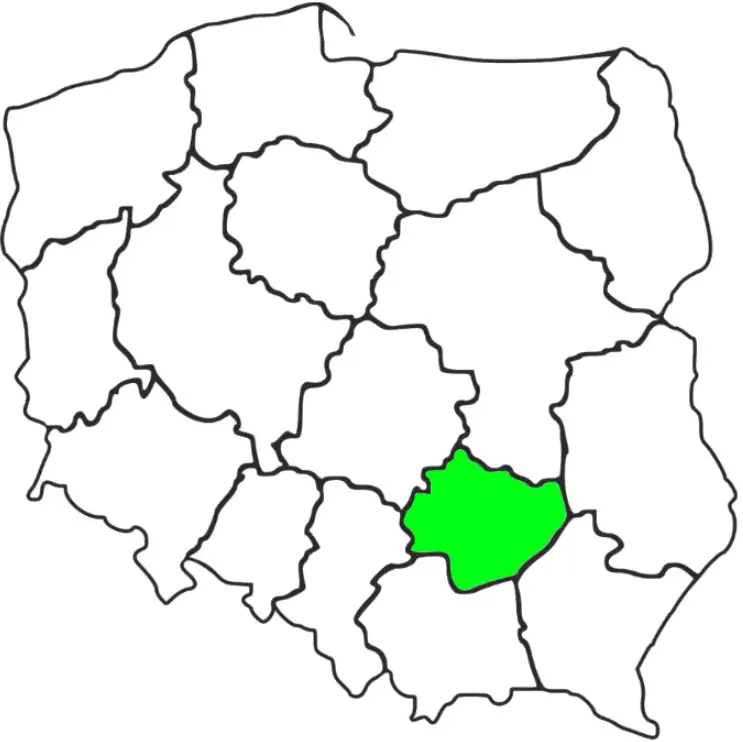 Mapa Polski z zaznaczonym na zielono województwem Świetokrzyskie