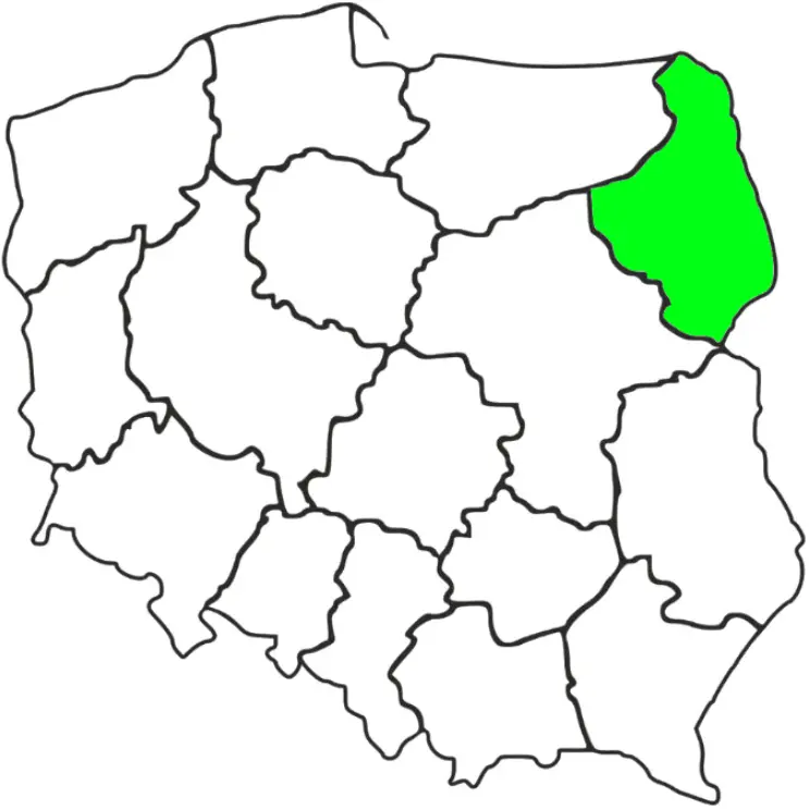 Mapa Polski z zaznaczonym na zielono województwem Podlskim