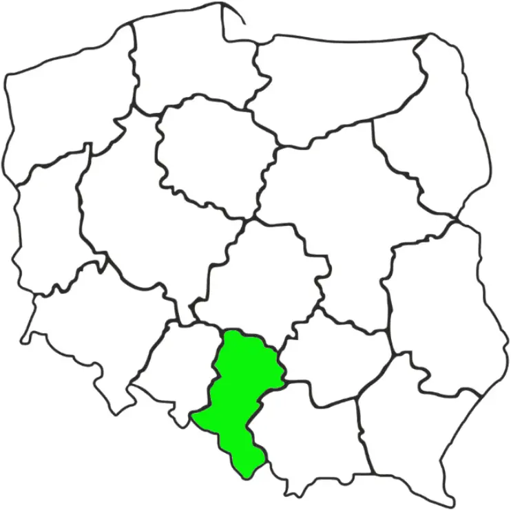 Mapa Polski z zaznaczonym na zielono województwem Śląskim