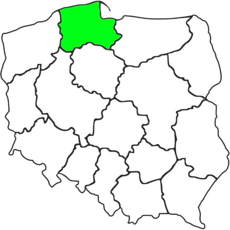 Mapa Polski z zaznaczonym na zielono województwem Pomorskim