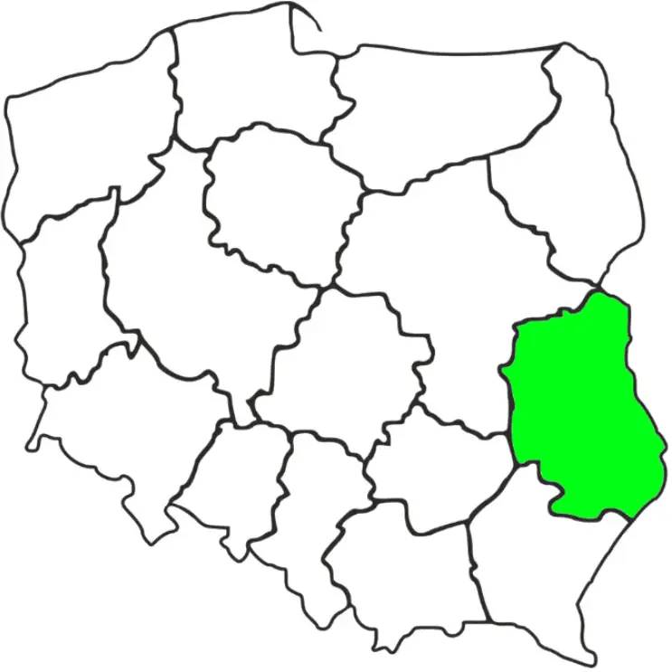 Mapa Polski z zaznaczonym na zielono województwem lubelskim